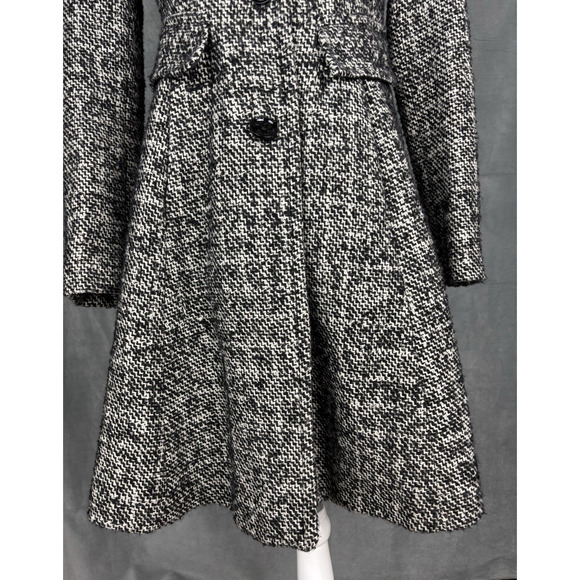 EXPRESS Wool Blend Tweed Trench Coat Pea Coat Womens Small Black & White Plaid - Picture 5 of 14